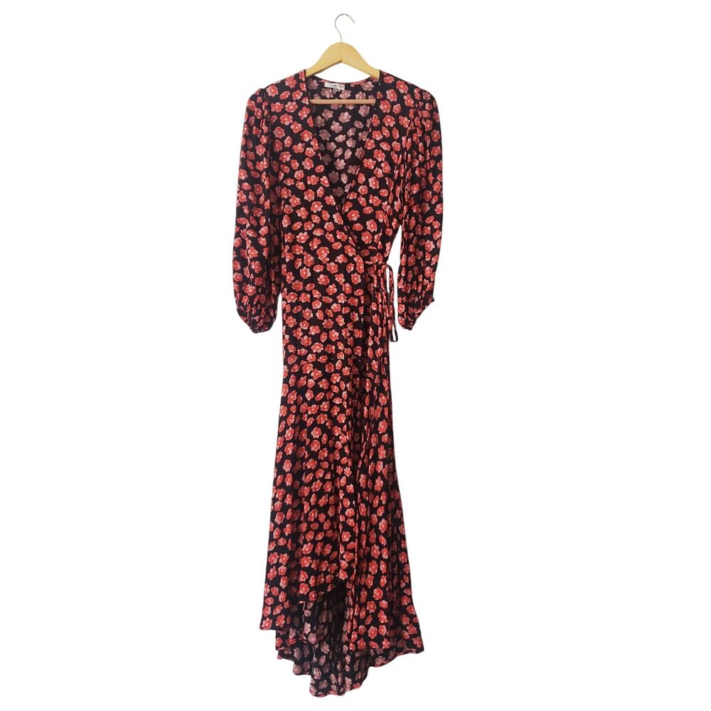 GANNI Floral Print Crepe Wrap Midi Dress  Size US 4